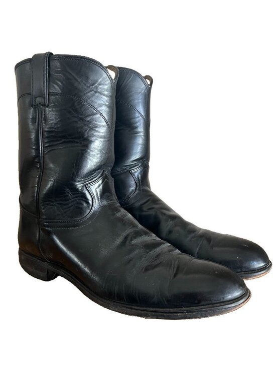 Justin Mens Size 13D Black Leather Vintage Western Roper Boot 3133 Made in USA main image 6